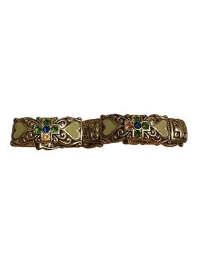 Heart and Cross Silver Tone Gemstone Bracelet One Size
